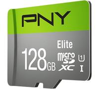 PNY Elite Carte Mémoire microSDXC 128 Go + Adaptateur SD, Vitesse de Lecture 100 Mo/s, Classe 10 UHS-I, U1 pour vidéo Full HD