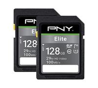 PNY Elite Class 10 U1 V10 Lot de 2 Cartes mémoire Flash SDXC Classe 10 U1, V10, Full HD, UHS-I, Full Size SD 128 Go