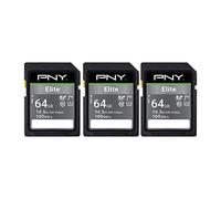 PNY Elite Class 10 U1 V10 Lot de 3 Cartes mémoire Flash SDXC 64 Go - 100 Mo/s de Lecture, Classe 10, U1, V10, Full HD, UHS-I, Full Size SD (P-SD64GX3U1100EL-MP)