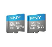PNY Elite Lot de 2 Cartes mémoire Flash 128 Go Classe 10 U1 V10, A1 microSDXC pour appareils Mobiles - 100 Mo/s, Full HD, UHS-I, Micro SD