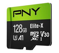 PNY Elite-X Carte mémoire microSDXC 128 Go + Adaptateur SD, 100 Mo/s Vitesse de Lecture, Classe 10 UHS-1, U3, A1 App Performance, V30 pour vidéo 4K