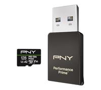 PNY Kit microSDXC/Lecteur microSD/Adaptateur SD, Carte microSDXC 128GB Pro Elite Prime Class 10 U3 V30 A2, jusqu'à 200MB/s, 4K UHD