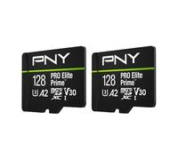 PNY Lot de 2 Cartes microSDXC 128GB Pro Elite Prime Class 10 U3 V30 A2 + Adaptateur SD - jusqu'à 200MB/s, Class 10, U3, V30, A2, 4K UHD, Full HD, UHS-I