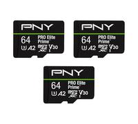 PNY Lot de 3 Cartes microSDXC 64GB Pro Elite Prime Class 10 U3 V30 A2 + Adaptateur SD - jusqu'à 200MB/s, Class 10, U3, V30, A2, 4K UHD, Full HD, UHS-I