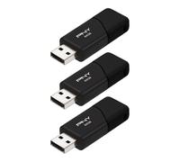 PNY Lot de 3 clés USB 2.0 Attaché 3-64 Go | Durable, léger, col coulissant, boucle pour un transport facile, rangement mobile essentiel pour le travail et l'école, noir