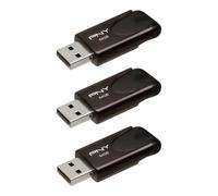 PNY Lot de 3 clés USB 2.0 Attaché 4 Go | Durable, léger, col coulissant, boucle pour un transport facile, rangement mobile essentiel pour le travail et l'école, noir