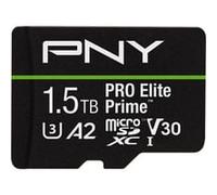 PNY Carte microSDXC 1.5TB Pro Elite Prime Class 10 U3 V30 A2 + Adaptateur SD - jusqu'à 200MB/s, Class 10, U3, V30, A2, 4K UHD, Full HD, UHS-I