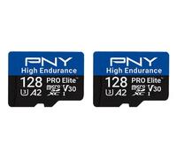 PNY Carte mémoire microSDXC 2x128Go Pro Elite™ High Endurance C10 U3 V30 A2 - Jusqu'à 100/90 Mo/s en Lecture/écriture, 4K UHD, Full HD, UHS-I, Surveillance, Enregistrement continu, caméra embarquée