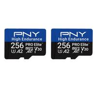 PNY Carte mémoire microSDXC 2x256Go Pro Elite™ High Endurance C10 U3 V30 A2 - Jusqu'à 100/90 Mo/s en Lecture/écriture, 4K UHD, Full HD, UHS-I, Surveillance, Enregistrement continu, caméra embarquée