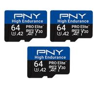 PNY Carte mémoire microSDXC 3x64Go Pro Elite™ High Endurance C10 U3 V30 A2 - Jusqu'à 100 Mo/s en Lecture, 4K UHD, Full HD, UHS-I, Surveillance, Enregistrement continu, caméra embarquée