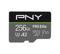 PNY Pro Elite Carte mémoire microSDXC 256 Go + Adaptateur SD, Classe 10 UHS-1, U3, V30 pour Les vidéos 4K, A2 app Performance, Vitesse de Lecture jusqu'à 100 Mo/s Noir