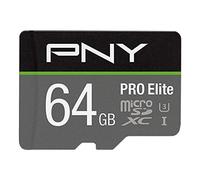 PNY Pro Elite Carte mémoire microSDXC 64 Go + Adaptateur SD, Vitess de Lecture jusqu'à 100 Mo/s, Vitesse d'écriture jusqu'à 90 Mo/s, Classe 10 UHS-I, U3, A1 App Performance, V30 pour la vidéo 4K