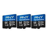 PNY Carte mémoire microSDXC 3x64Go Pro Elite™ High Endurance C10 U3 V30 A2 - Jusqu'à 100 Mo/s en Lecture, 4K UHD, Full HD, UHS-I, Surveillance, Enregistrement continu, caméra embarquée