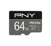 PNY PRO Elite MicroSDXC 64 Go UHS-I U3 Classe 10 avec Adaptateur SD - Dimensions 15x12x1mm - Noir/Gris - Réf: P-SDU64GV31100PRO-GE