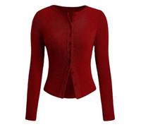 PNZLZIA Cardigan Court en Tricot côtelé à Manches Longues pour Femme, Cardigan en Tricot côtelé à Manches Longues pour Femme (Large,Red)