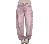 PNZLZIA Jean Ample décontracté à Strass pour Femme, Jean Taille Haute à Strass pour Femme, Jean à Paillettes à Jambe Large (Pink,3TG)