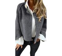 PNZLZIA Manteau en Laine à Manches Longues et col Rond pour Femme, Veste Cardigan en Cachemire Doux et Chaud, Manteau Court en mélange de Laine pour Femme (Large,Gray)