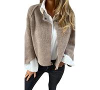 PNZLZIA Manteau en Laine à Manches Longues et col Rond pour Femme, Veste Cardigan en Cachemire Doux et Chaud, Manteau Court en mélange de Laine pour Femme (Small,Khaki)