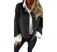 PNZLZIA Manteau en Laine à Manches Longues et col Rond pour Femme, Veste Cardigan en Cachemire Doux et Chaud, Manteau Court en mélange de Laine pour Femme (X-Large,Black)