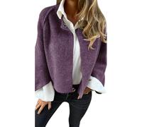 PNZLZIA Manteau en Laine à Manches Longues et col Rond pour Femme, Veste Cardigan en Cachemire Doux et Chaud, Manteau Court en mélange de Laine pour Femme (X-Large,Purple)