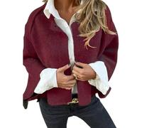 PNZLZIA Manteau en Laine à Manches Longues et col Rond pour Femme, Veste Cardigan en Cachemire Doux et Chaud, Manteau Court en mélange de Laine pour Femme (Large,Wine Red)
