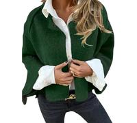 PNZLZIA Manteau en Laine à Manches Longues et col Rond pour Femme, Veste Cardigan en Cachemire Doux et Chaud, Manteau Court en mélange de Laine pour Femme (Large,Dark Green)