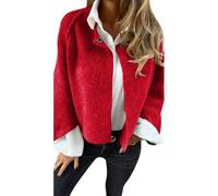 PNZLZIA Manteau en Laine à Manches Longues et col Rond pour Femme, Veste Cardigan en Cachemire Doux et Chaud, Manteau Court en mélange de Laine pour Femme (XX-Large,Red)