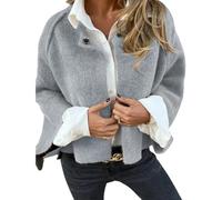 PNZLZIA Manteau en Laine à Manches Longues et col Rond pour Femme, Veste Cardigan en Cachemire Doux et Chaud, Manteau Court en mélange de Laine pour Femme (X-Large,Light Gray)