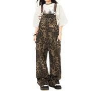 PNZLZIA Salopette à imprimé léopard pour Femme, Salopette en Jean à imprimé léopard Y2K pour Femme, Combinaison Ample rétro Hip-hop (Large,Leopard)