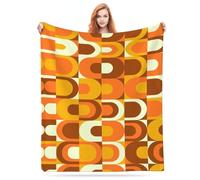 Poacnip Couverture Polaire en Flanelle, Motif rétro années 70, Orange et Marron, légère et Confortable, pour canapé, Maison, literie, Salon, Voyage, Camping, 127 x 101,6 cm