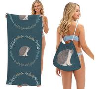 Poadnly Adorable Petit hérisson, Sac-Serviette 2-en-1 Compact : Serviette de Plage avec Sac à Dos à Cordon pour Les Voyages, Les Vacances et Le Camping