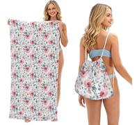 Poadnly Aquarelle de la Flore australienne : Eucalyptus et Fleurs Roses, Sac-Serviette 2-en-1 Compact : Serviette de Plage avec Sac à Dos à Cordon pour Les Voyages, Les Vacances et Le Camping
