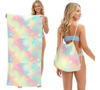Poadnly Arc-en-Ciel, Sac-Serviette 2-en-1 Compact : Serviette de Plage avec Sac à Dos à Cordon pour Les Voyages, Les Vacances et Le Camping