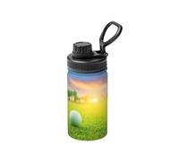 Poadnly Balle de golf verte imprimée au coucher du soleil,Bouteille d'eau isotherme de 12 oz en acier inoxydable, tasse à café sous vide, gourde