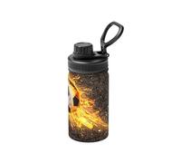 Poadnly Ballon de football dans les flammes d'un feu ardent,Bouteille d'eau isotherme de 12 oz en acier inoxydable, tasse à café sous vide, gourde
