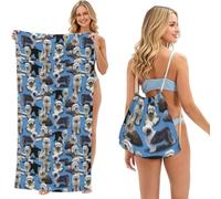 Poadnly Berger Anglais Ancien, Sac-Serviette 2-en-1 Compact : Serviette de Plage avec Sac à Dos à Cordon pour Les Voyages, Les Vacances et Le Camping