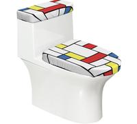 Poadnly Blocs Mondrian,Ensemble de 2 couvercles de réservoir de Toilettes réutilisables, résistants à la poussière et aux éclaboussures pour Salle de Bain