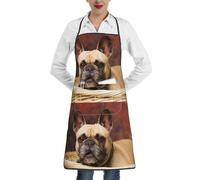 Poadnly Bouledogue français, chiot marron, petit chien,Tablier de cuisine avec poches, tablier de chef imperméable et ajustable