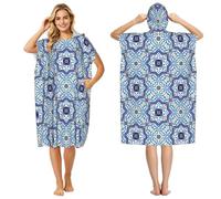 Poadnly Carreaux Classiques de Style marocain Portugais, Serviette de Plage à Capuche pour Adulte 90 x 110 cm, Peignoir de Bain, Poncho de Surf pour Femmes et Hommes
