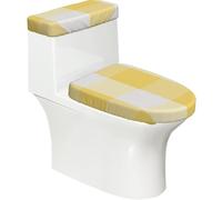 Poadnly Carreaux rustiques Jaunes et Blancs à Carreaux de Buffle,Ensemble de 2 couvercles de réservoir de Toilettes réutilisables, résistants à la poussière et aux éclaboussures pour Salle de Bain