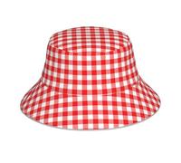 Poadnly Carrés géométriques à Damier Rouges et Blancs,Chapeau bob Adulte, Chapeau de Soleil, Casquette de Course réfléchissante de Nuit, Chapeau de pêcheur