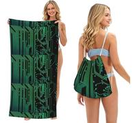 Poadnly Carte de Circuit imprimé, Sac-Serviette 2-en-1 Compact : Serviette de Plage avec Sac à Dos à Cordon pour Les Voyages, Les Vacances et Le Camping