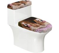 Poadnly Cavalier King Charles Spaniel Chiens Blancs et Bruns,Ensemble de 2 couvercles de réservoir de Toilettes réutilisables, résistants à la poussière et aux éclaboussures pour Salle de Bain