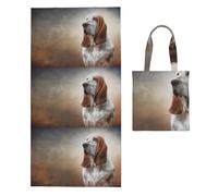 Poadnly Chien Basset Hound, Sac à Serviettes Pliable 2 en 1, Serviettes de Plage avec Sac de Transport pour Les Voyages, Les Vacances et Le Camping