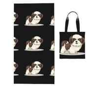 Poadnly Chien Shih Tzu, Sac à Serviettes Pliable 2 en 1, Serviettes de Plage avec Sac de Transport pour Les Voyages, Les Vacances et Le Camping