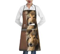 Poadnly Chiens Collie à poil long, gros chiens duveteux, animaux de compagnie,Tablier de cuisine avec poches, tablier de chef imperméable et ajustable