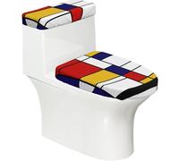 Poadnly Composition chromatique Rouge de Style Mondrian,Ensemble de 2 couvercles de réservoir de Toilettes réutilisables, résistants à la poussière et aux éclaboussures pour Salle de Bain