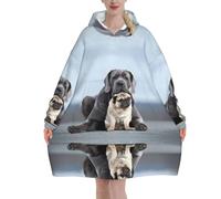 Poadnly Concepts d'amitié entre chiens Cane Corso et carlin,Sweat à capuche surdimensionné pour femme, sweat-shirt couverture, pull-over en flanelle