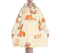 Poadnly Corgi avec des os et des mots,Sweat à capuche surdimensionné pour femme, sweat-shirt couverture, pull-over en flanelle