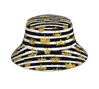 Poadnly Couronne dorée à Paillettes avec Rayures Noires et Blanches,Chapeau bob Adulte, Chapeau de Soleil, Casquette de Course réfléchissante de Nuit, Chapeau de pêcheur